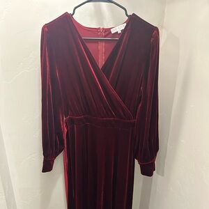 Elegant Velvet Wrap Dress in Rich Burgundy